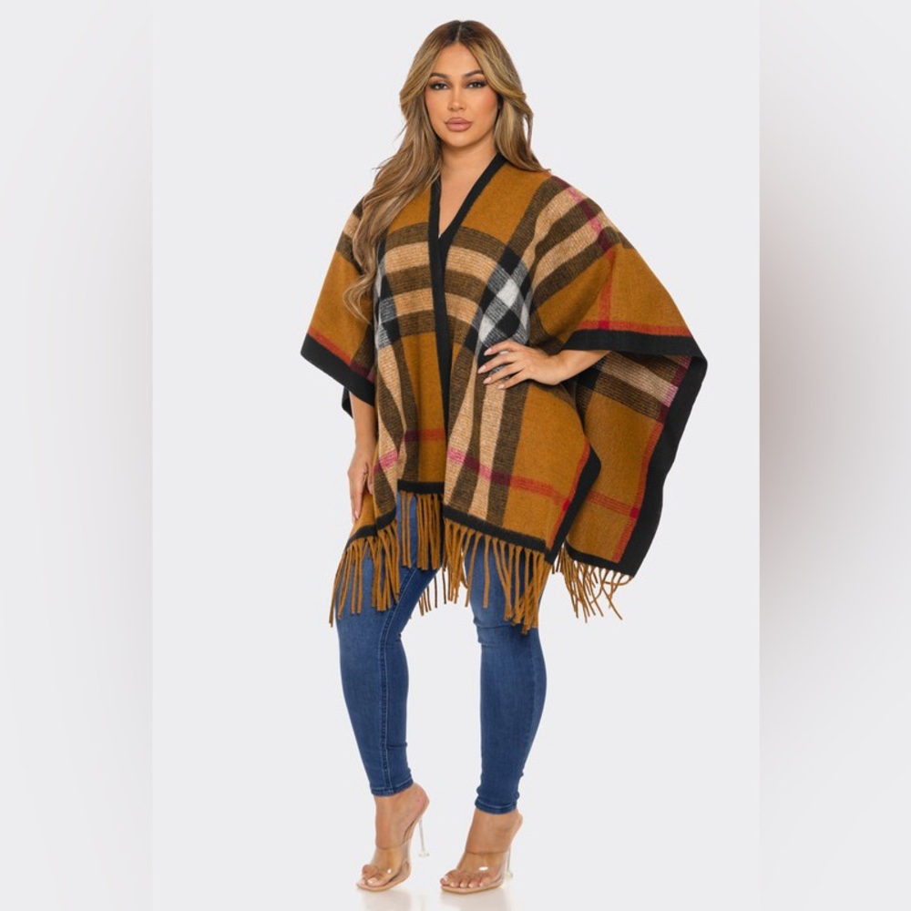 #119 Chic Plaid Poncho - Picture 4 of 7